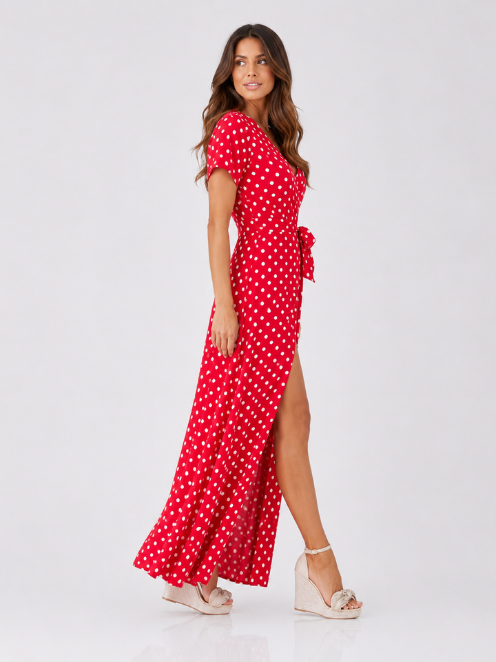 Polka Dot Maxi Dress with Slit
