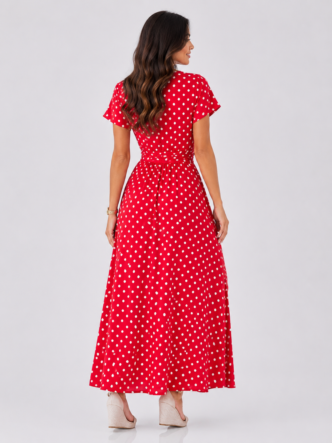 Polka Dot Maxi Dress with Slit