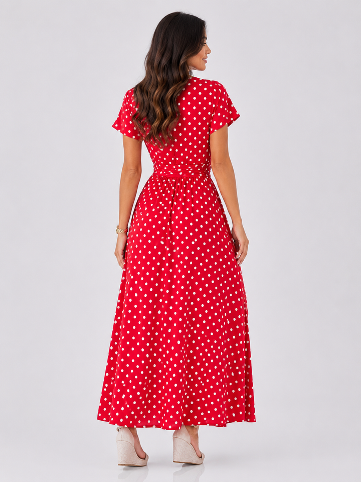 Polka Dot Maxi Dress with Slit