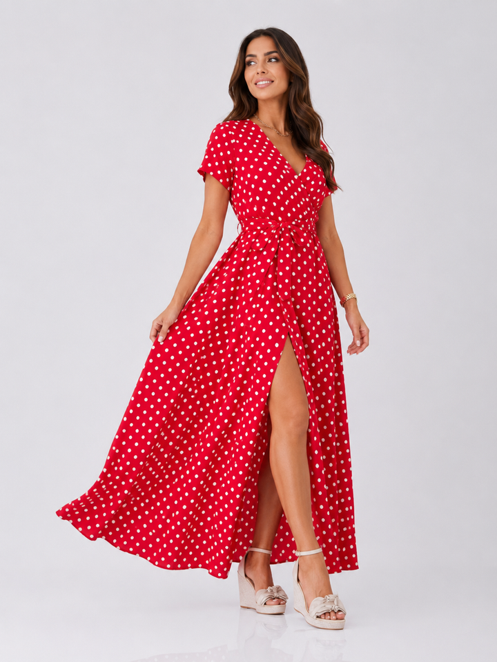 Polka Dot Maxi Dress with Slit