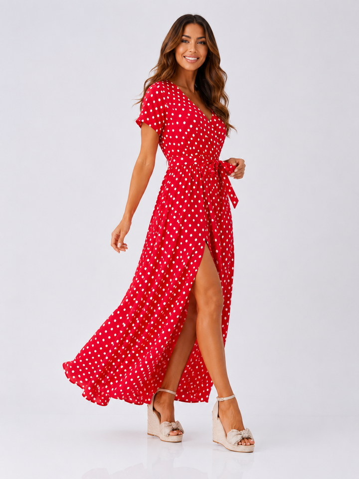 Polka Dot Maxi Dress with Slit