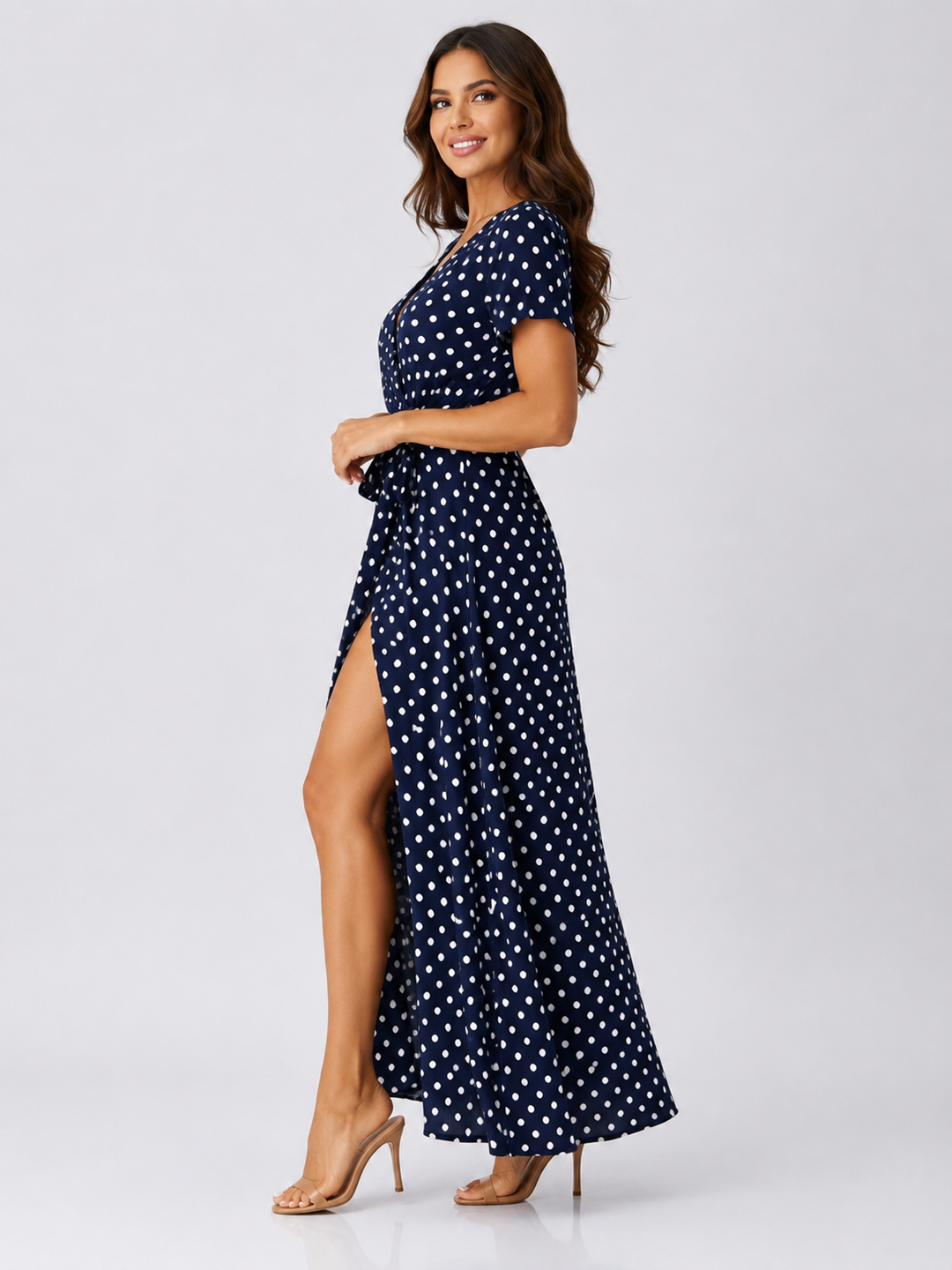 Polka Dot Maxi Dress with Slit