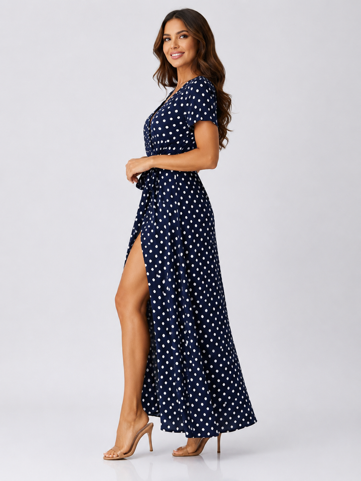Polka Dot Maxi Dress with Slit