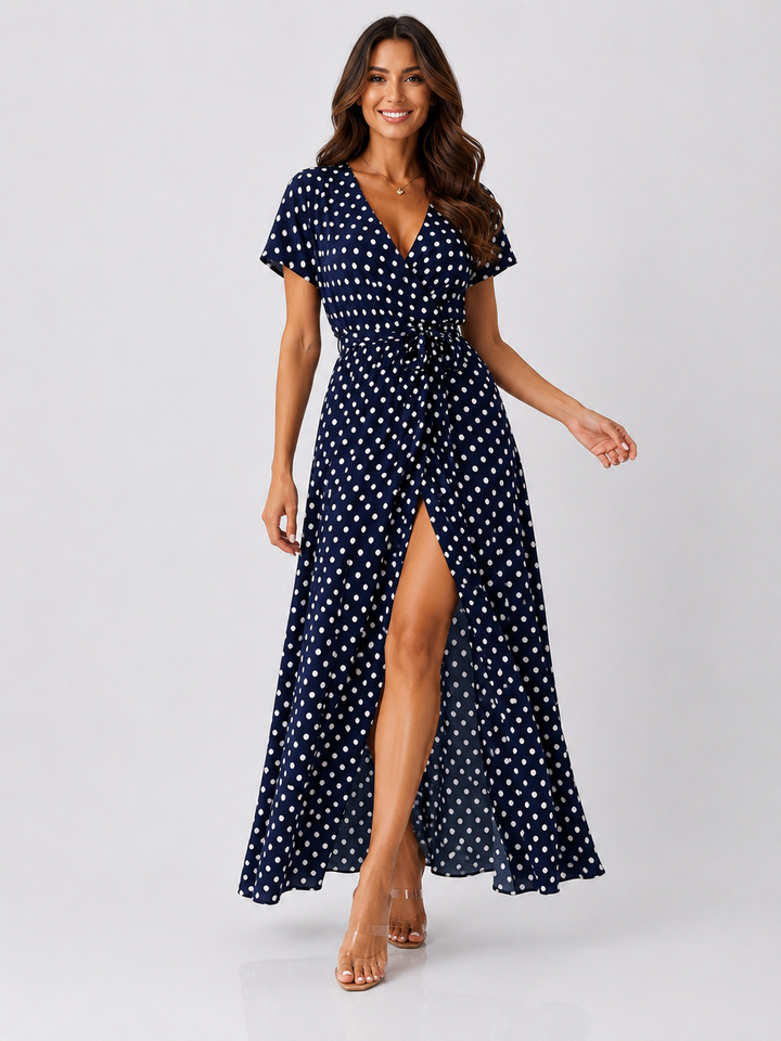 Polka Dot Maxi Dress with Slit