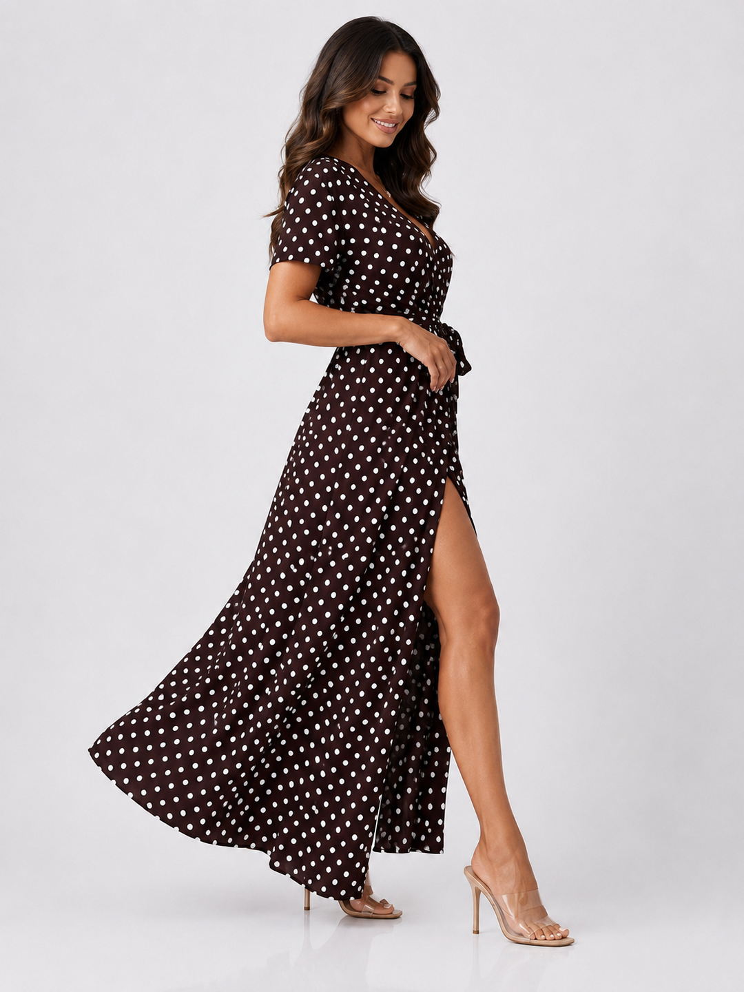 Polka Dot Maxi Dress with Slit