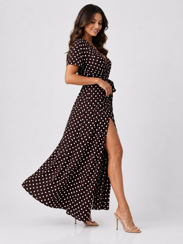 Polka Dot Maxi Dress with Slit