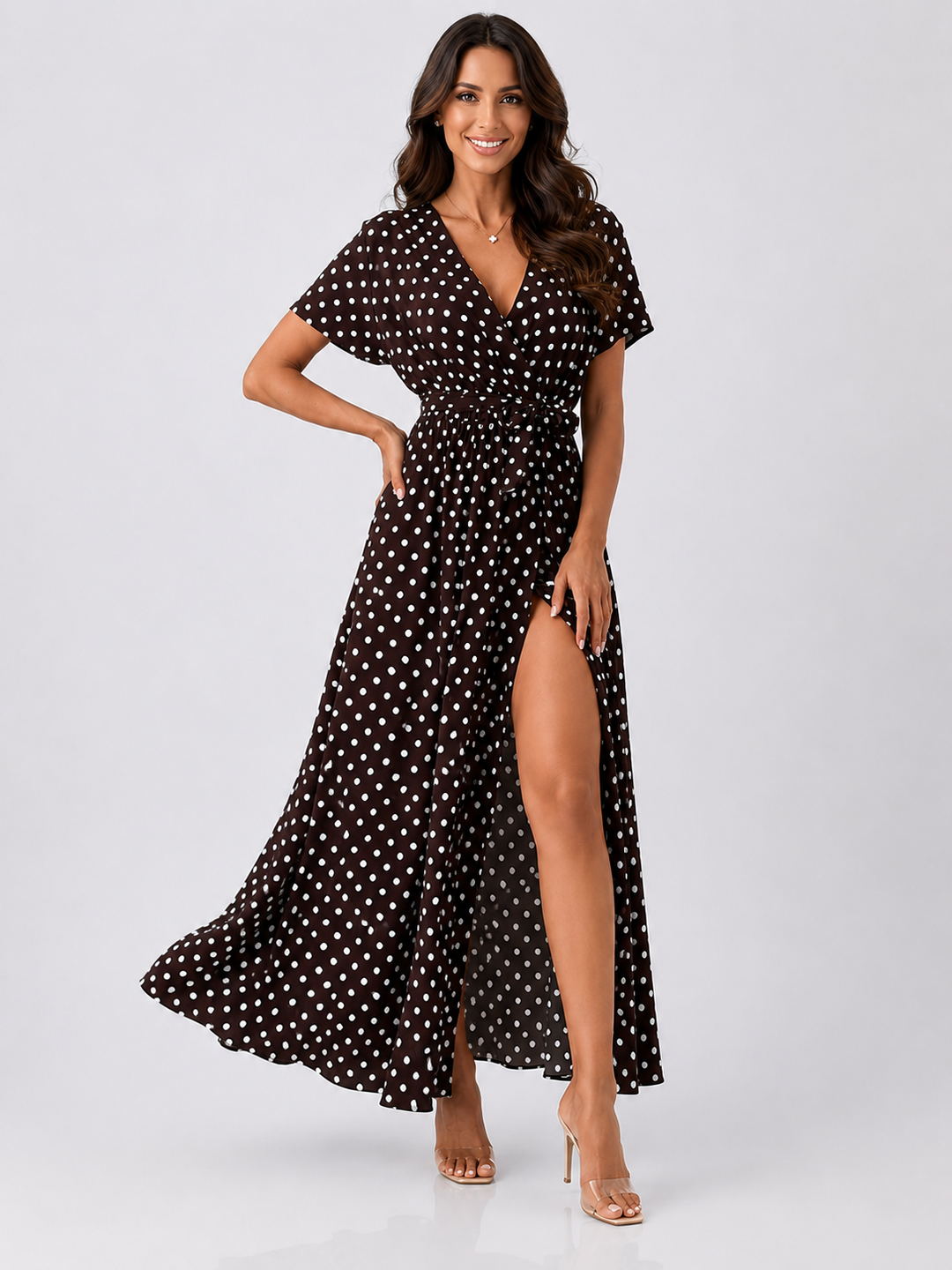 Polka Dot Maxi Dress with Slit