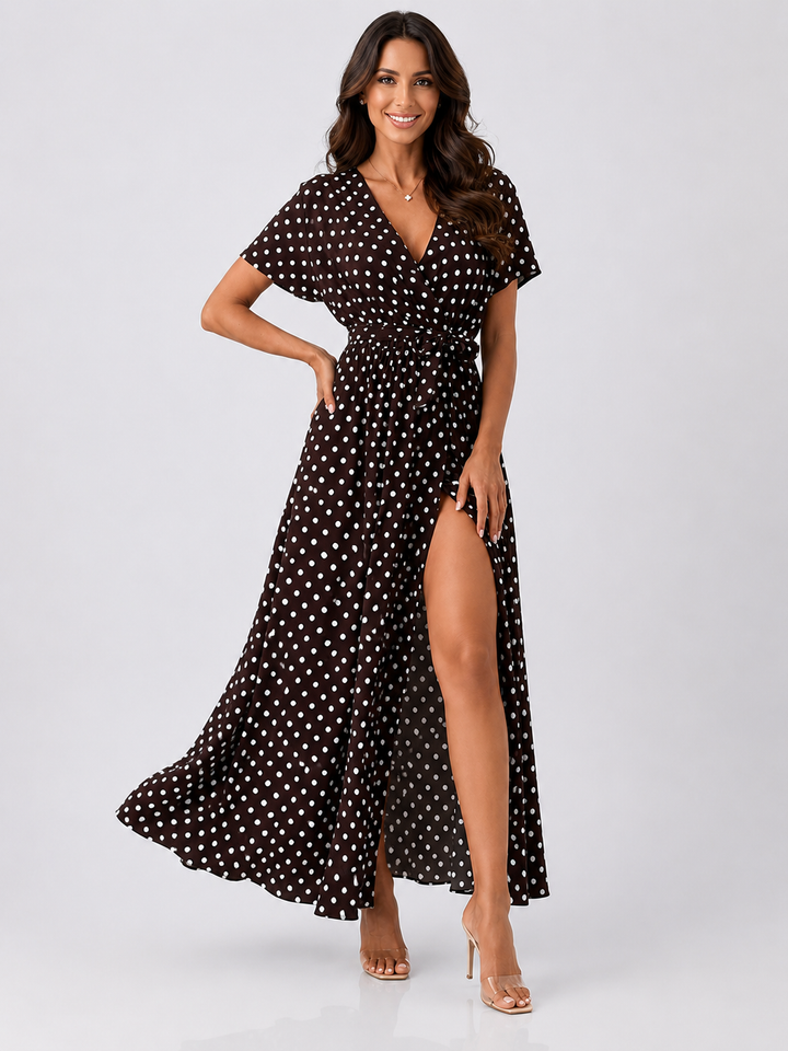Polka Dot Maxi Dress with Slit