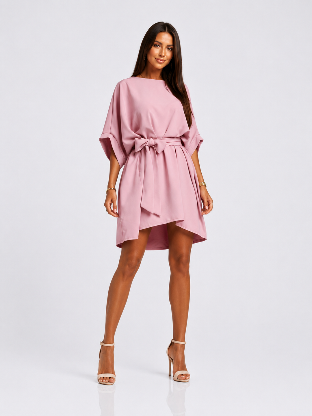 Tie Waist Batwing Sleeve Dress