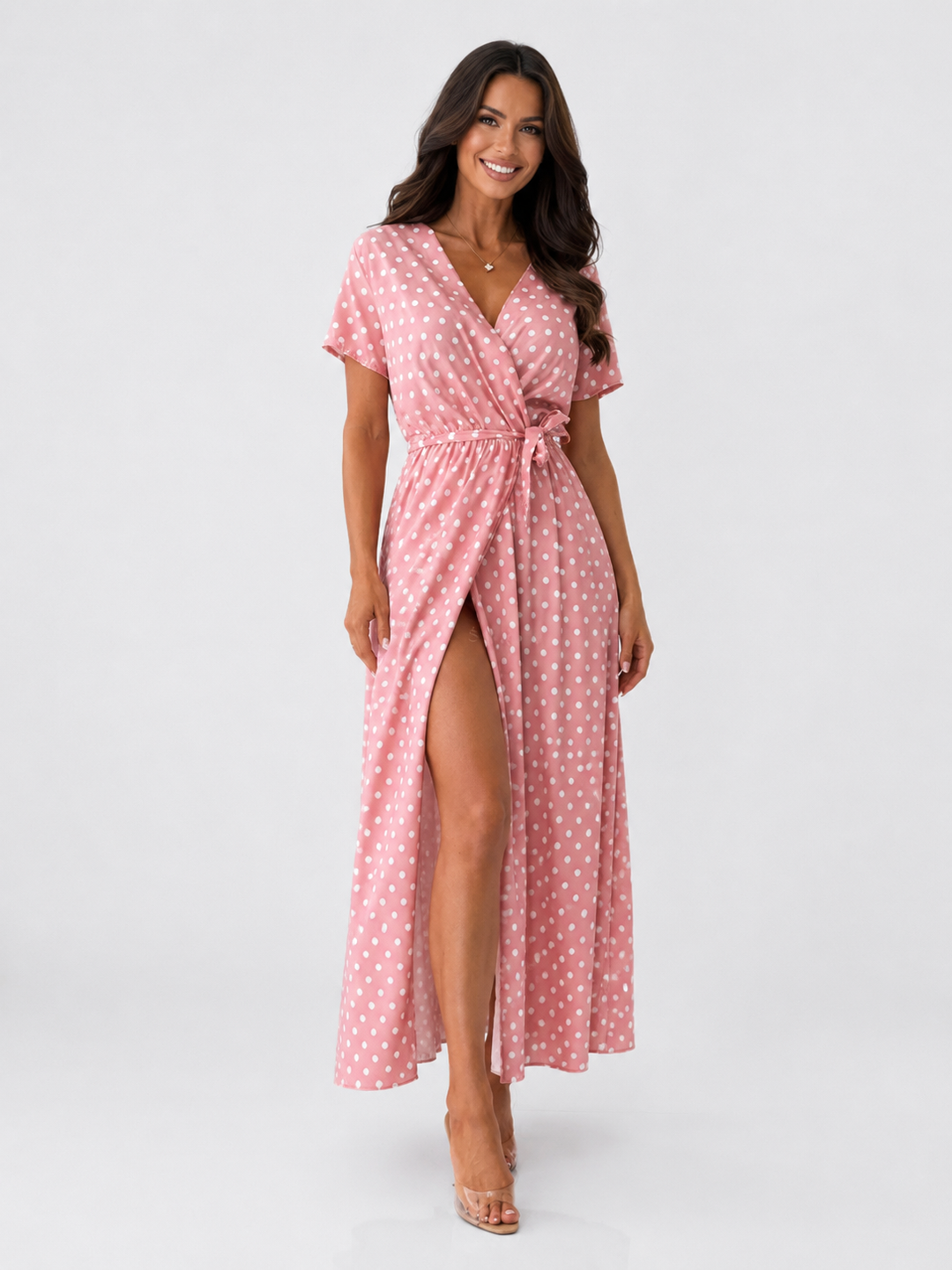 Polka Dot Maxi Dress with Slit
