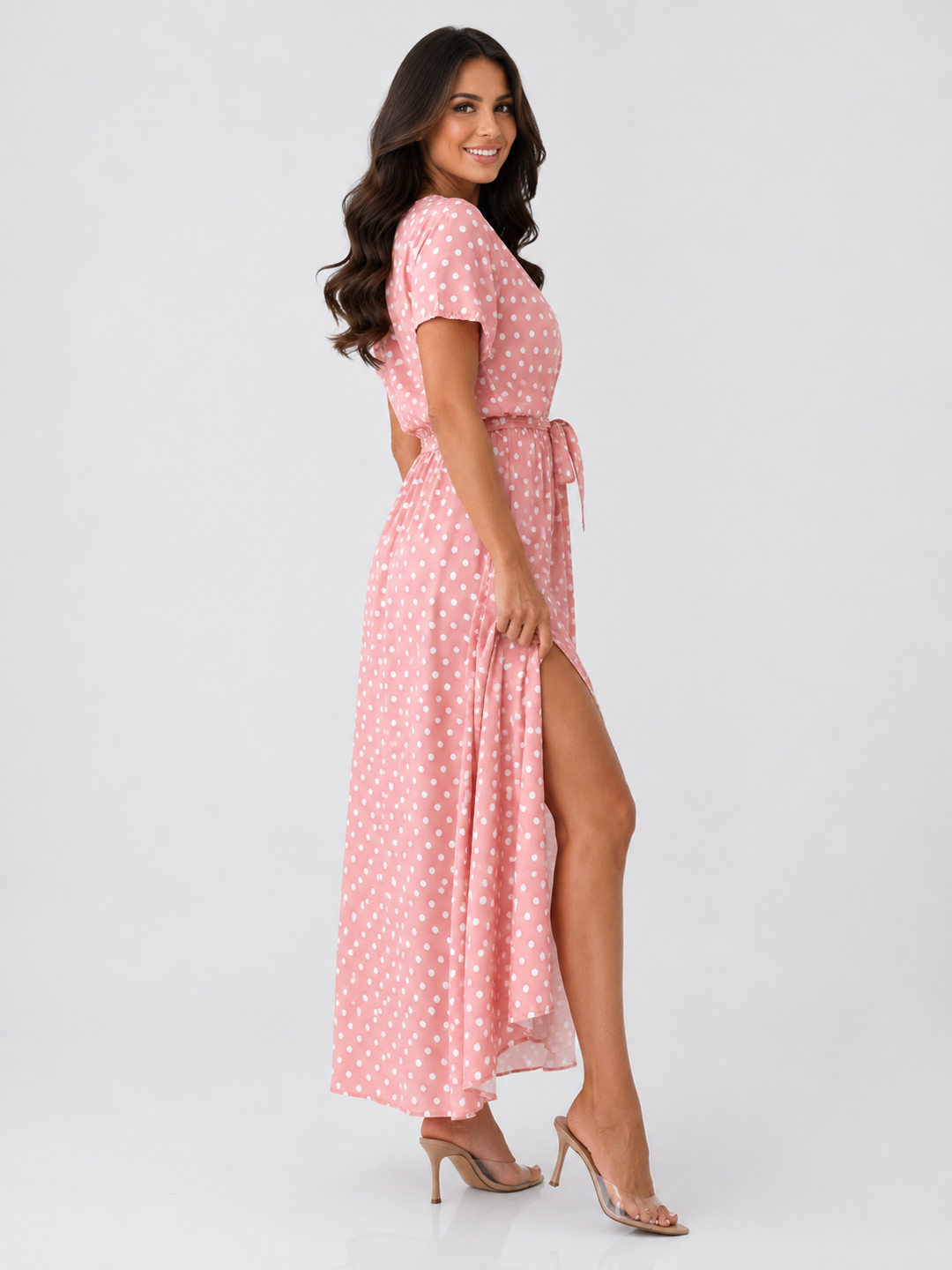 Polka Dot Maxi Dress with Slit