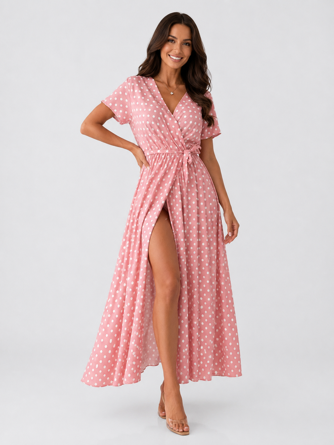 Polka Dot Maxi Dress with Slit