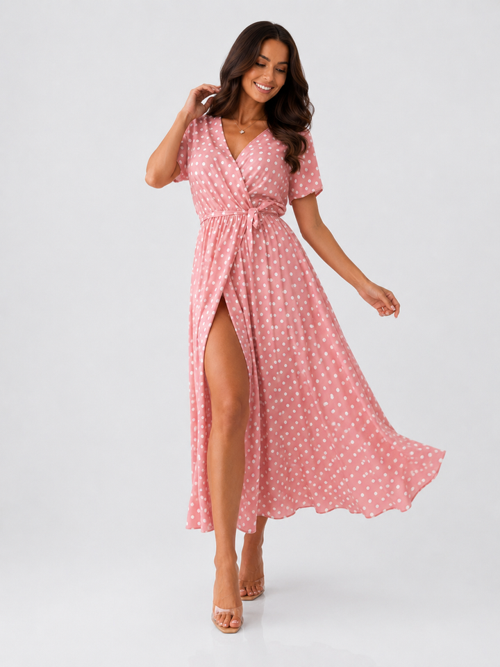 Polka Dot Maxi Dress with Slit