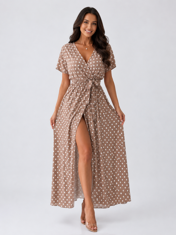 Polka Dot Maxi Dress with Slit