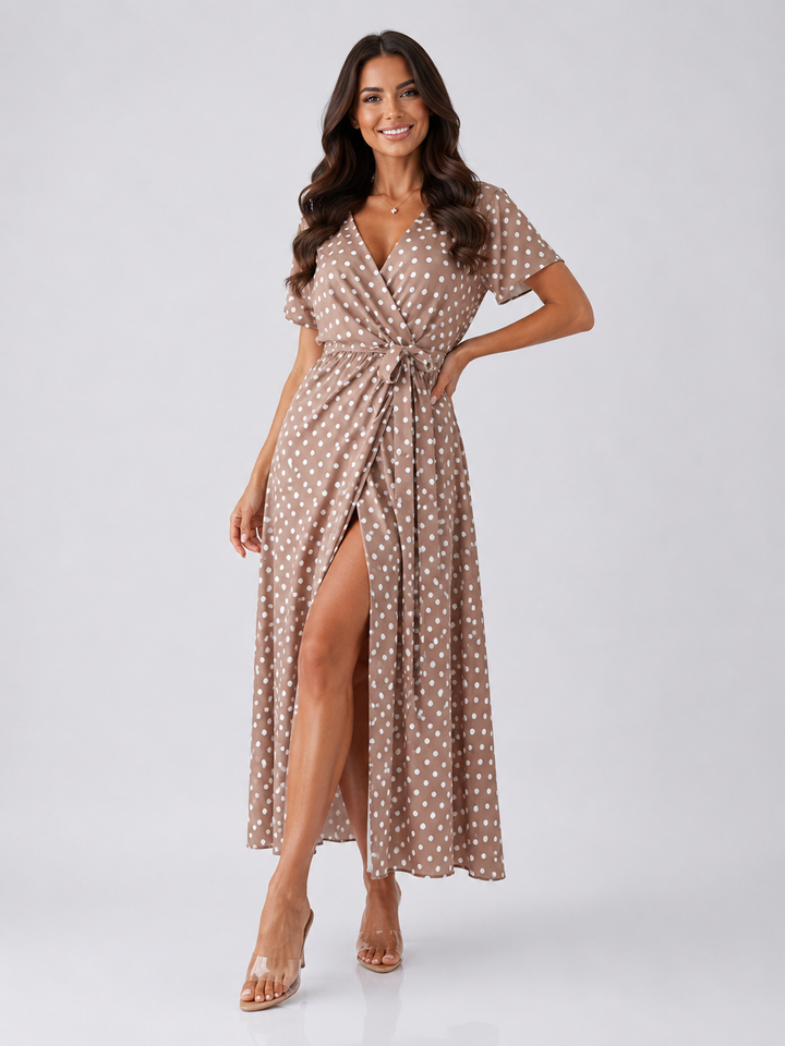 Polka Dot Maxi Dress with Slit