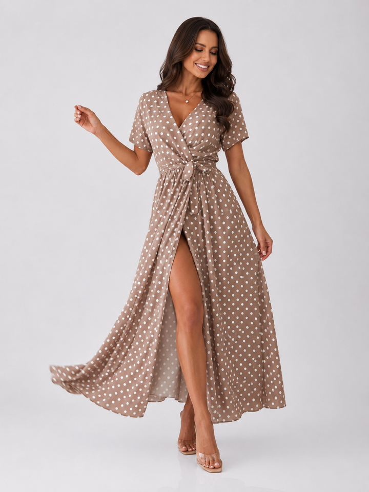 Polka Dot Maxi Dress with Slit