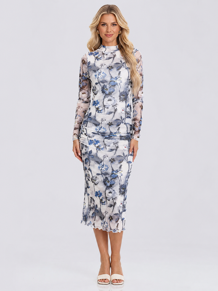 Floral Print Sheath Long Sleeve Dress