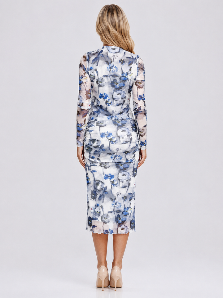 Floral Print Sheath Long Sleeve Dress