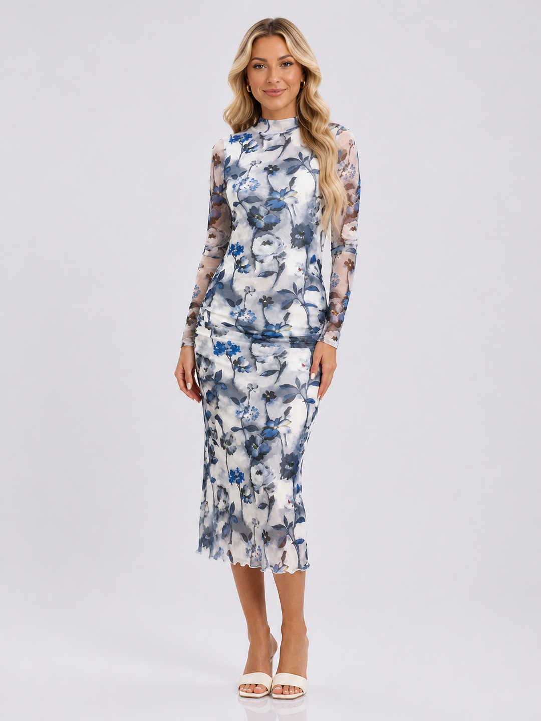 Floral Print Sheath Long Sleeve Dress