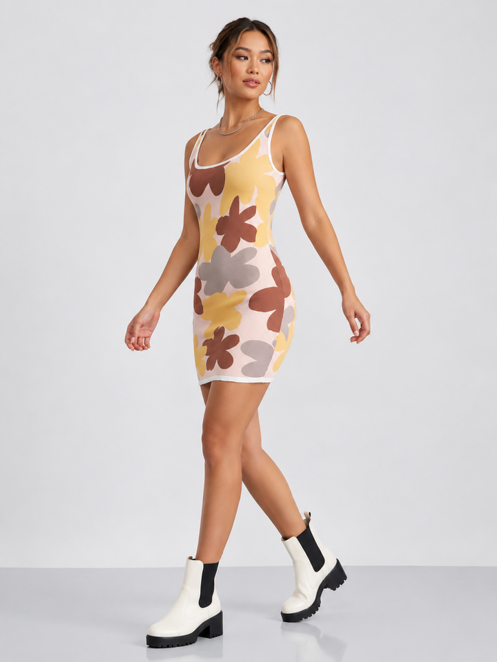 Floral Scoop Neck Mini Dress