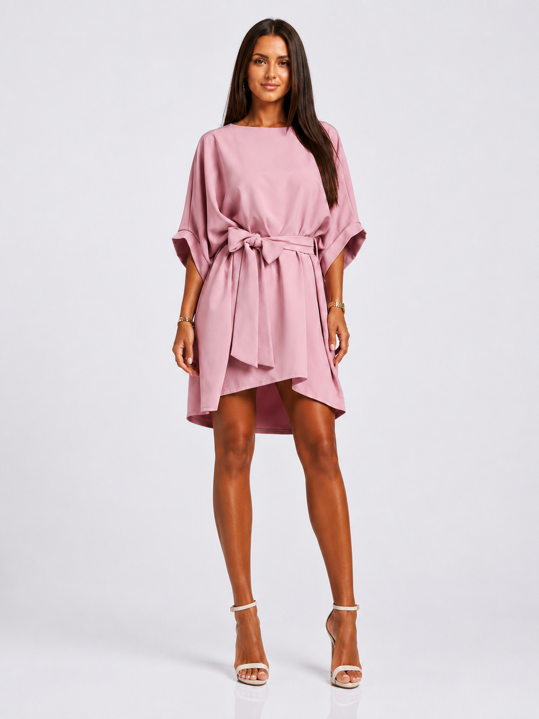 Tie Waist Batwing Sleeve Dress