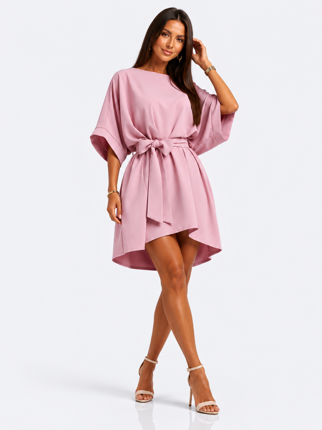 Tie Waist Batwing Sleeve Dress