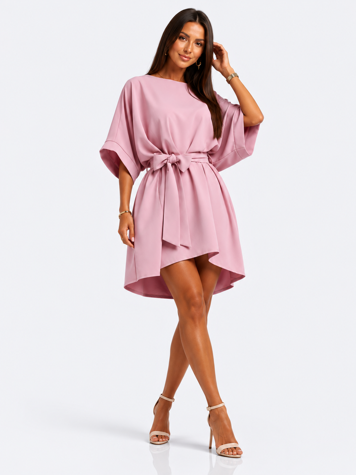 Tie Waist Batwing Sleeve Dress