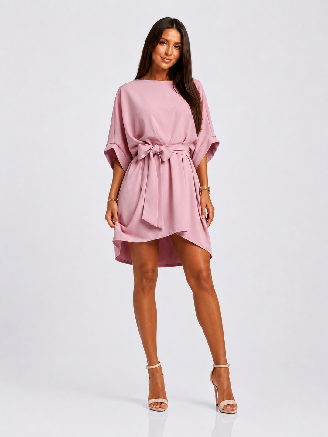 Tie Waist Batwing Sleeve Dress