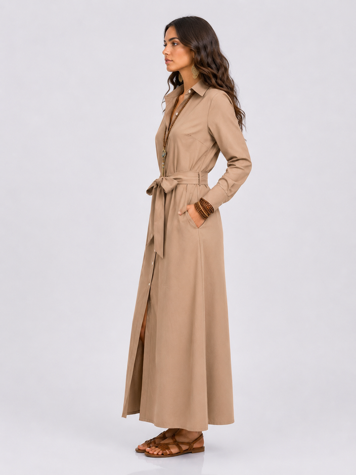 Tie Waist Long Sleeve Shirt Dress Plus Size