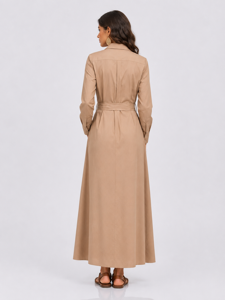 Tie Waist Long Sleeve Shirt Dress Plus Size