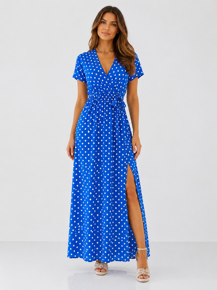 Polka Dot Maxi Dress with Slit