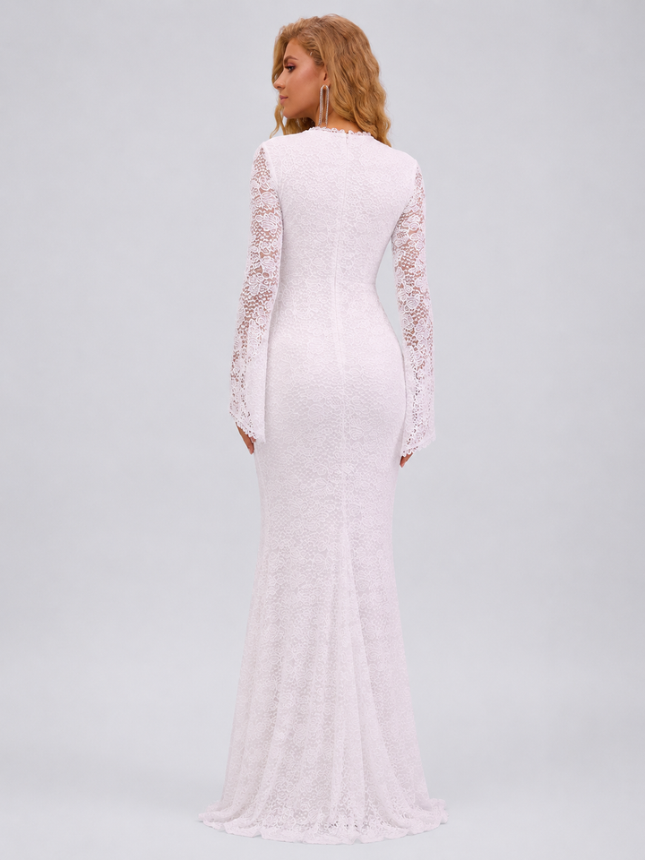 Lace Surplice Flare Sleeve Maxi Dress