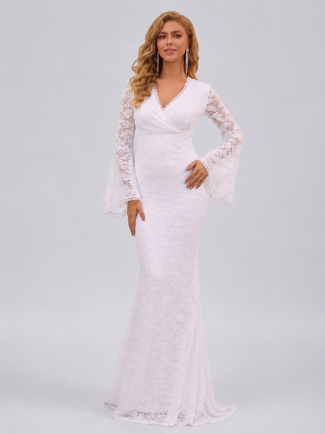 Lace Surplice Flare Sleeve Maxi Dress