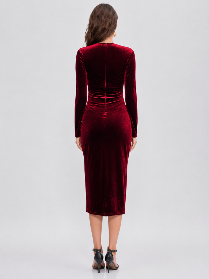 Ruched Slit Surplice Wrap Dress