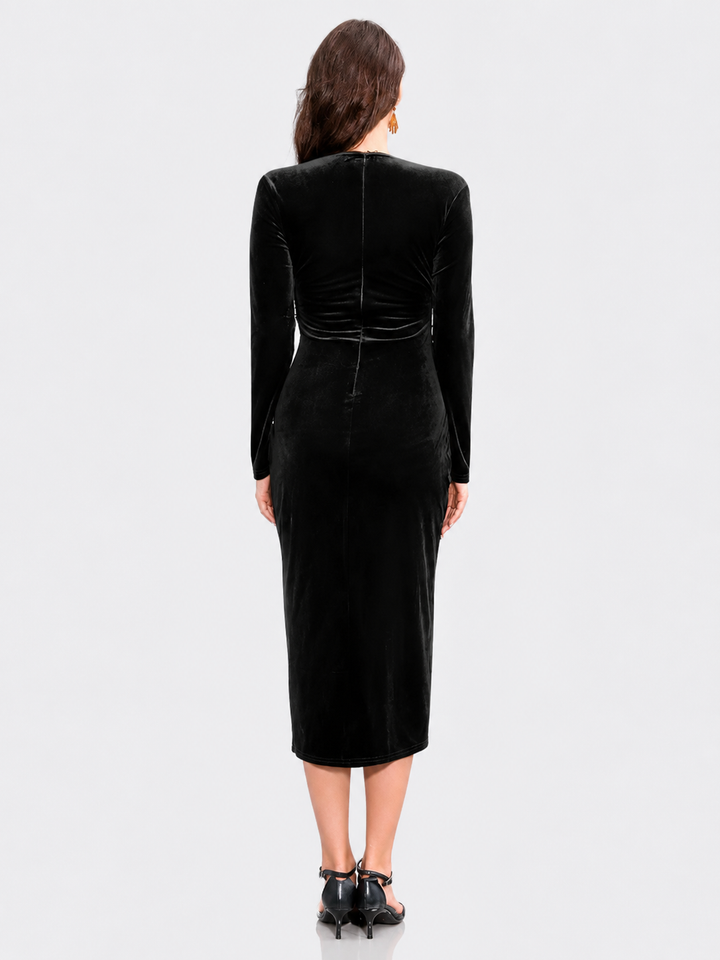 Ruched Slit Surplice Wrap Dress