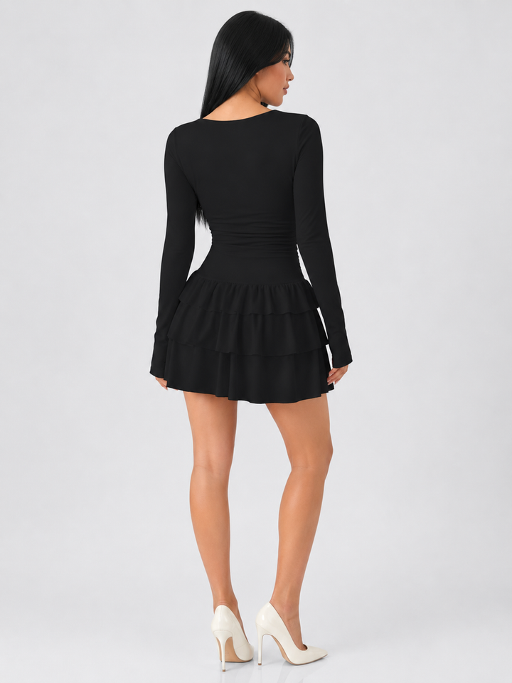 Ruched Long Sleeve Ruffle Mini Dress