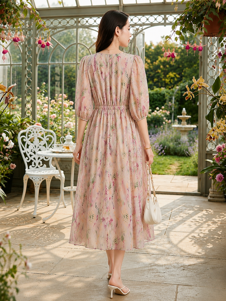 Silk Floral Print Dress