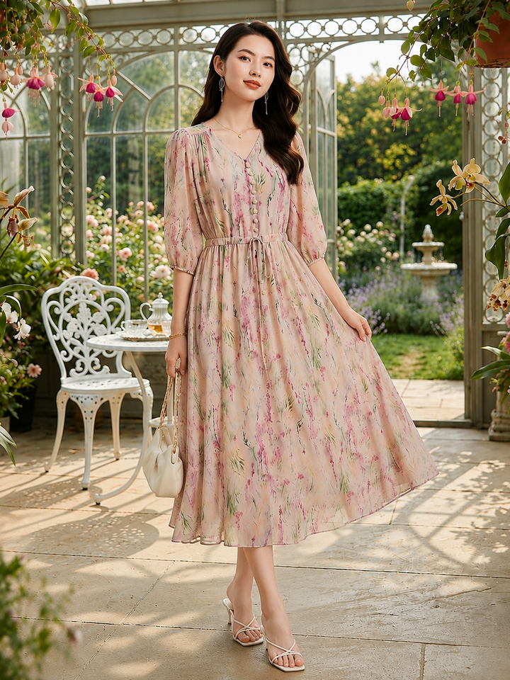 Silk Floral Print Dress