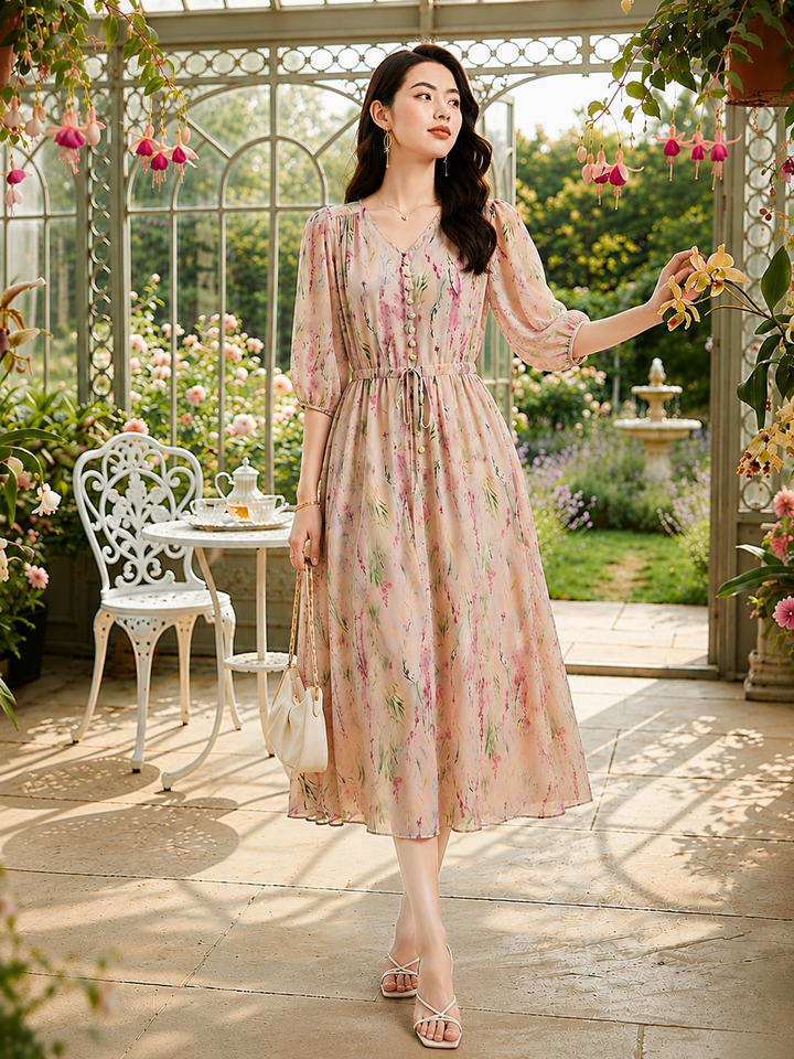 Silk Floral Print Dress