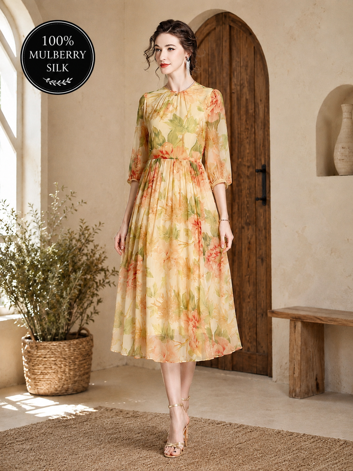 Mulberry Silk Floral Midi Dress