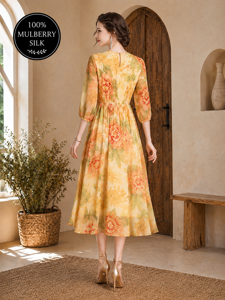 Mulberry Silk Floral Midi Dress