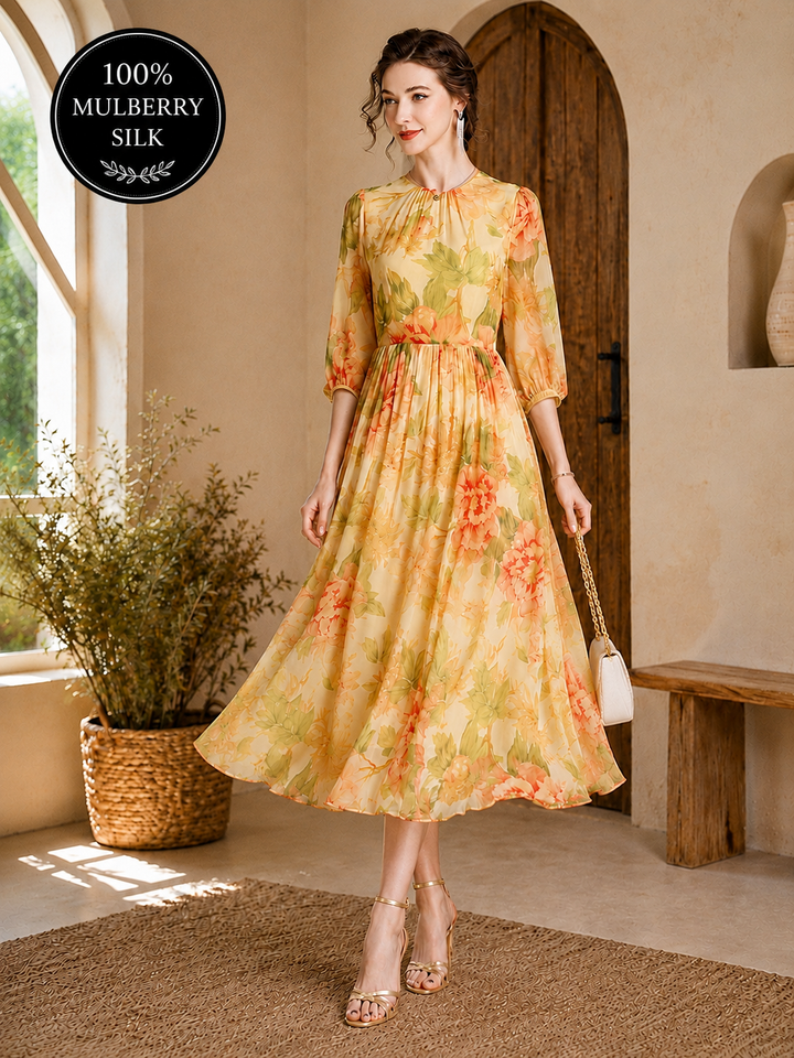 Mulberry Silk Floral Midi Dress