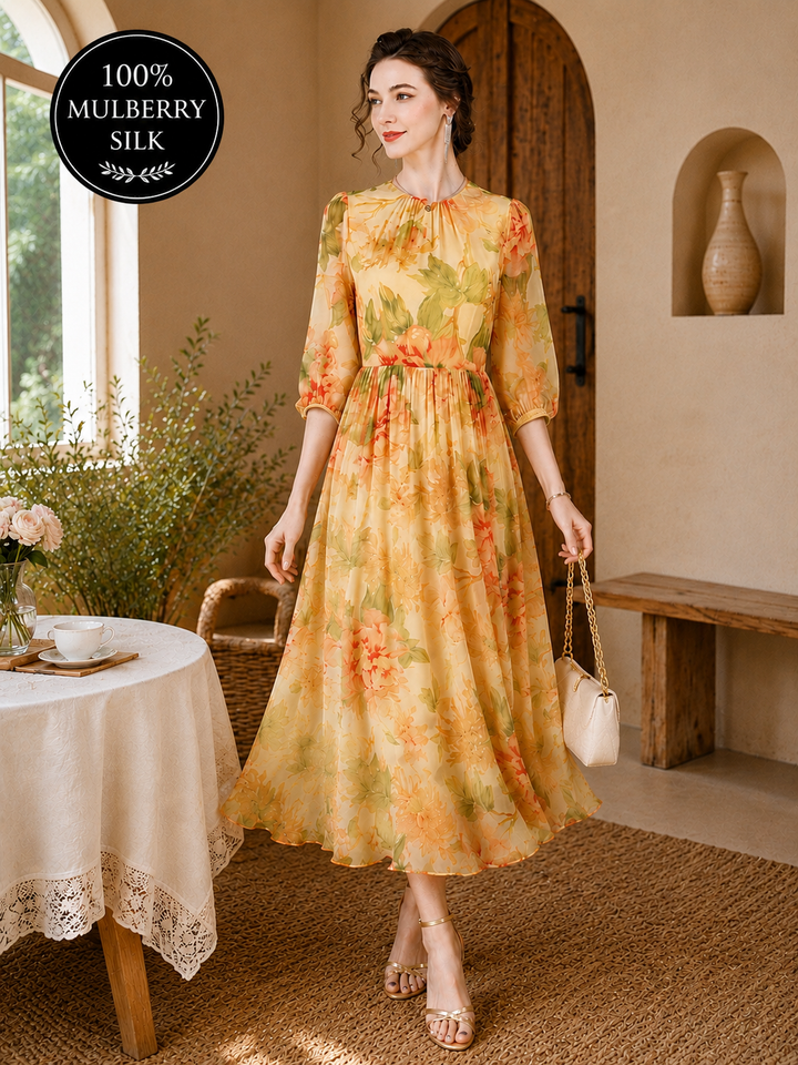 Mulberry Silk Floral Midi Dress
