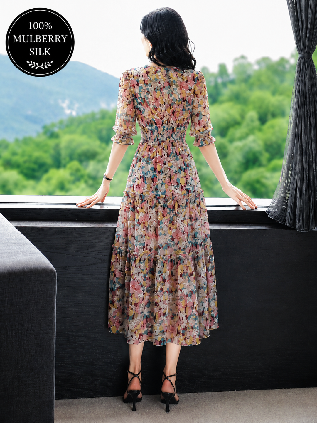 Mulberry Silk Floral Swing Maxi Dress