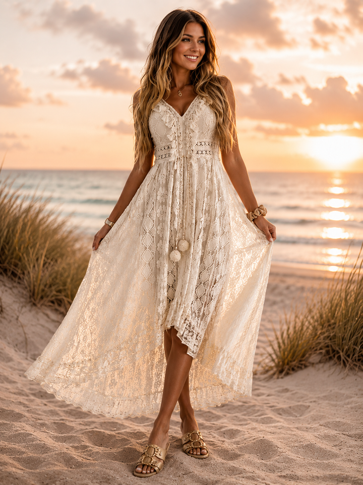 Bohemian Lace High-Low Maxi Dress