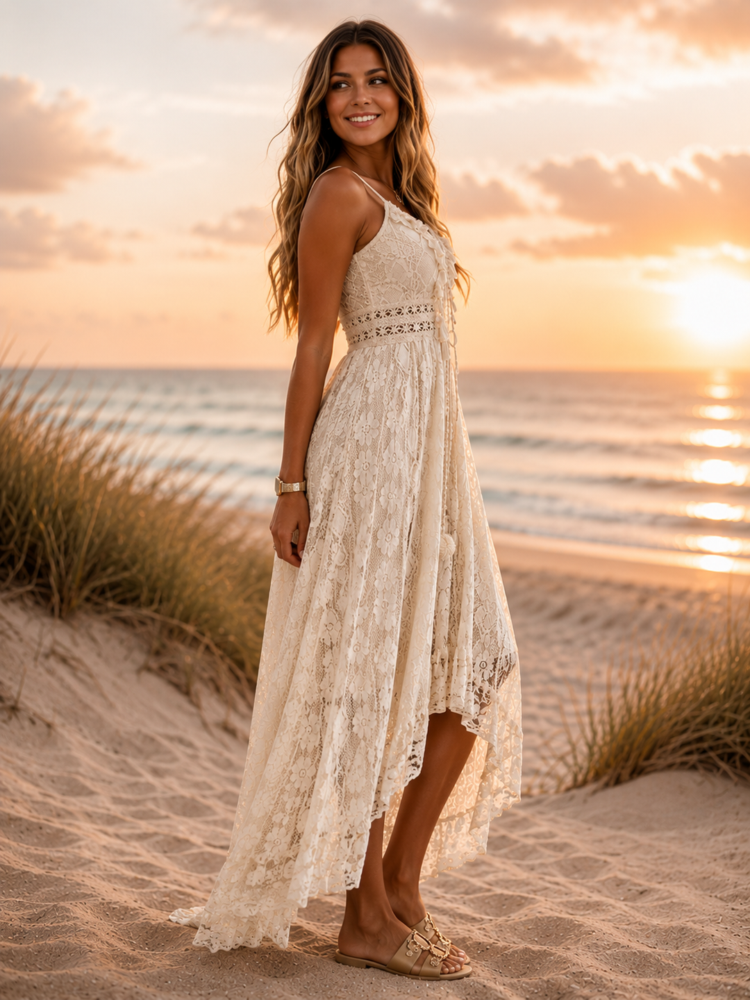 Bohemian Lace High-Low Maxi Dress