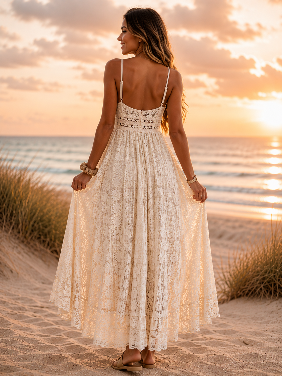Bohemian Lace High-Low Maxi Dress