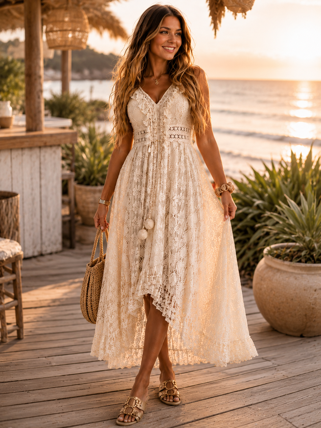 Bohemian Lace High-Low Maxi Dress