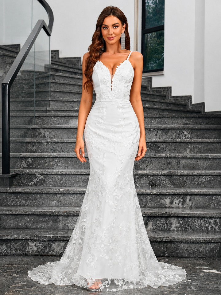 Embroidered Mermaid Evening Gown