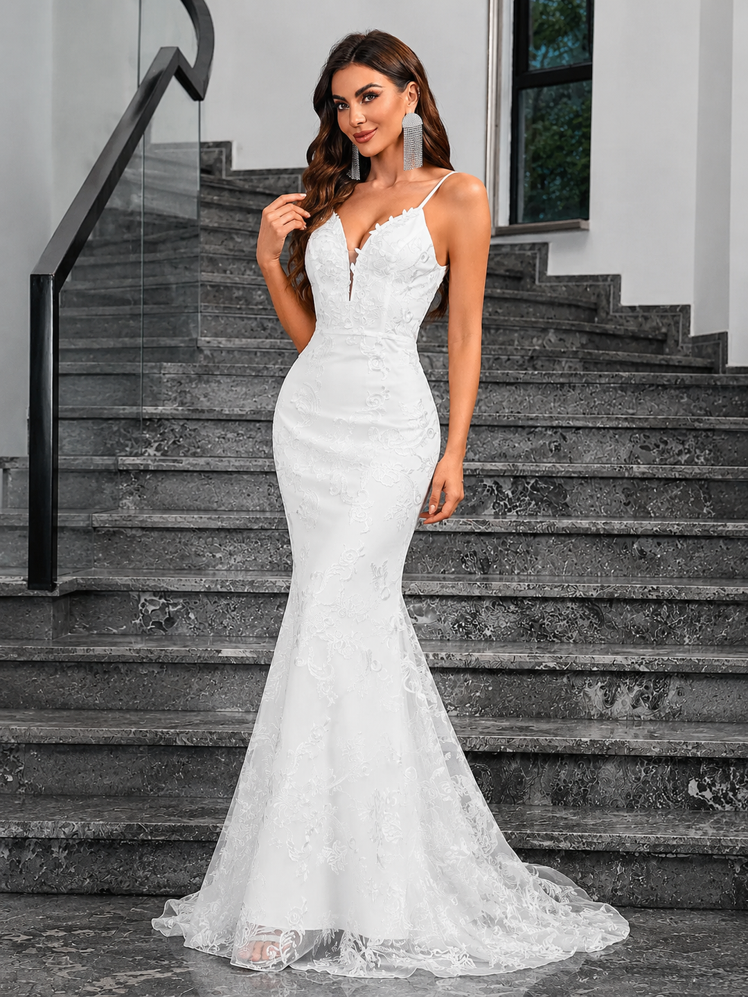Embroidered Mermaid Evening Gown